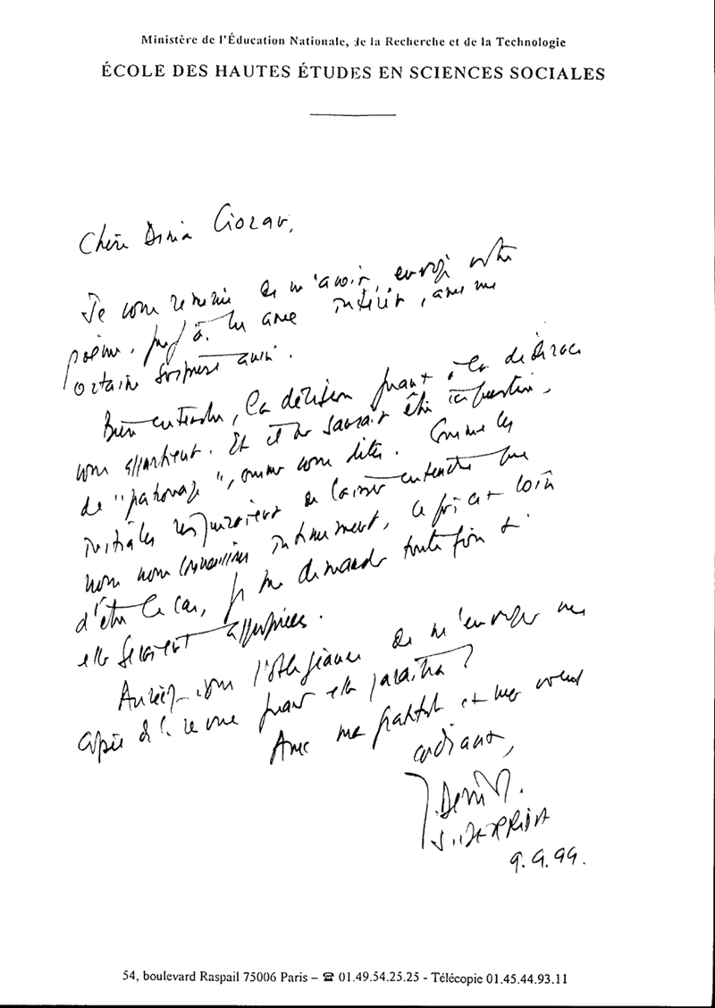 Letter from Derrida